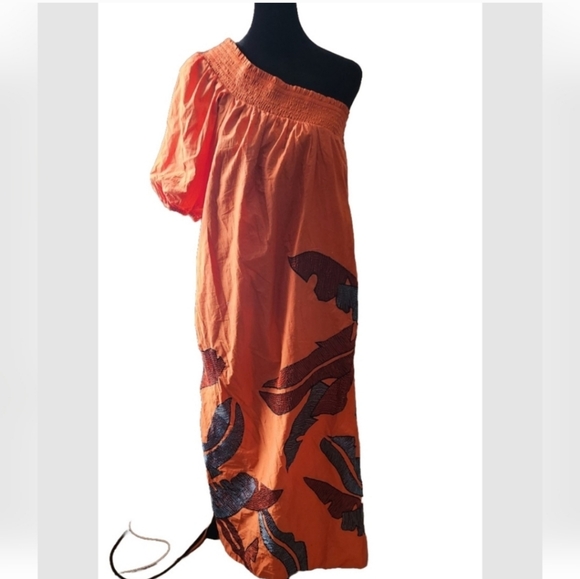 Anthropologie Maeve One-Shoulder Embroidered Maxi Dress Size xs petite - Picture 5 of 7